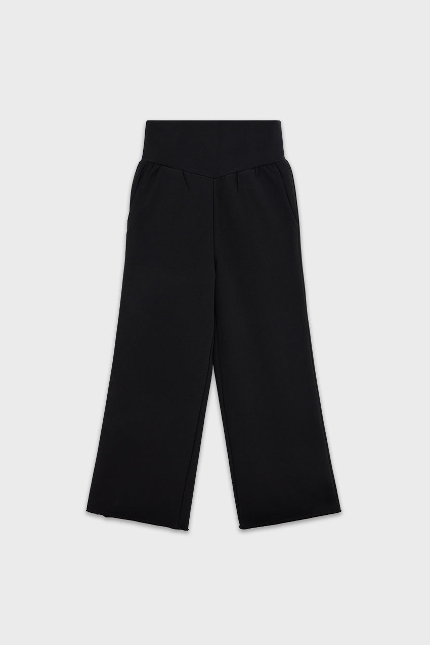 #color_black - Front view of black high waisted sweatpants for kids — organic cotton