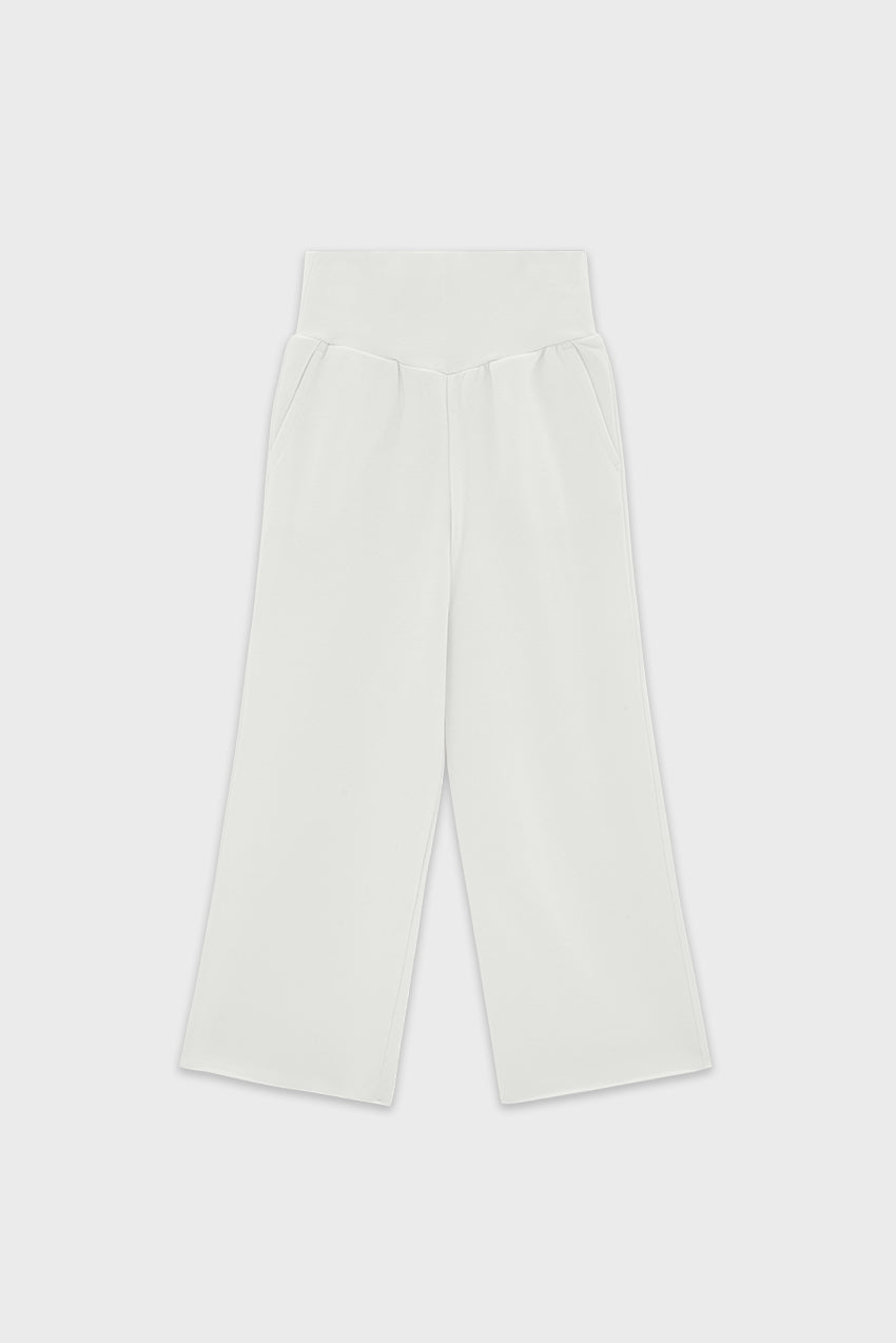 #color_off white - Front view of off-white high waisted sweatpants for kids — organic cotton and relaxed fit